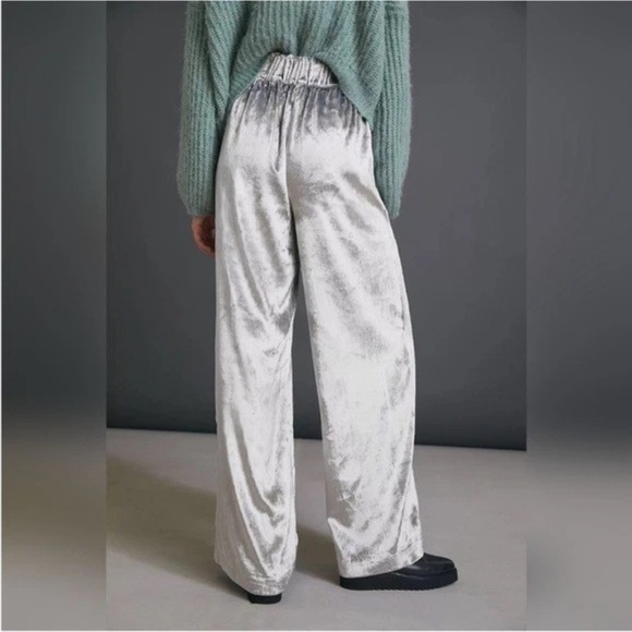 Anthropologie Maeve Anastacia Wide Leg Velvet Pants in Silver Size L Large - Picture 5 of 10